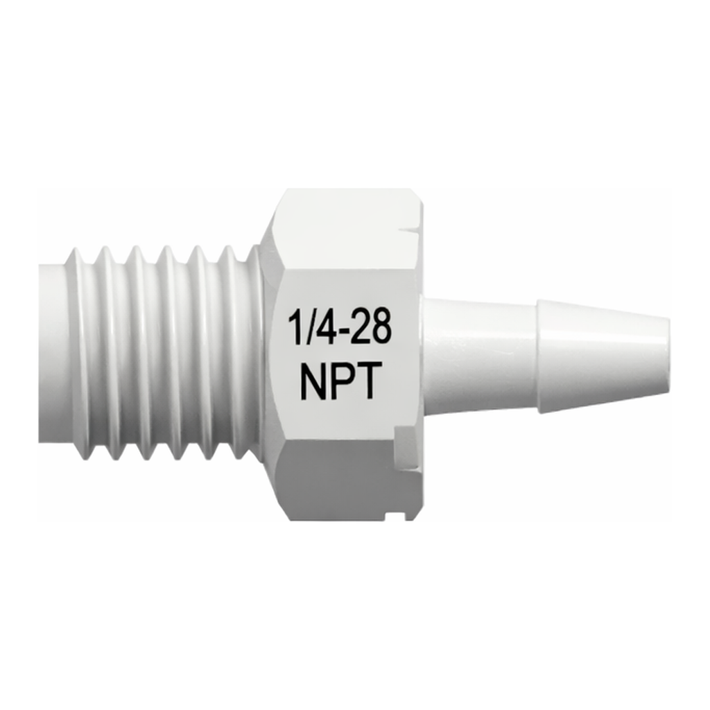 M5x.8 Thread with 1/4` Hex to 200 Series Barb, 1/16` (1.6 mm) ID Tubing