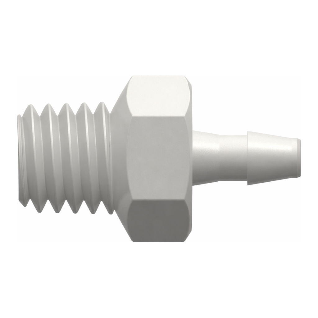 10-32 Special Tapered Thread with 1/4` Hex to 200 Series Barb, 1/16` (1.6 mm) ID Tubing