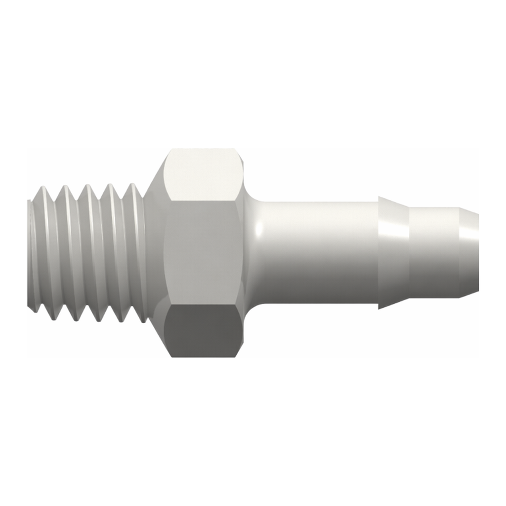 10-32 Special Tapered Thread with 1/4` Hex to 400 Series Barb, 1/8` (3.2 mm) ID Tubing