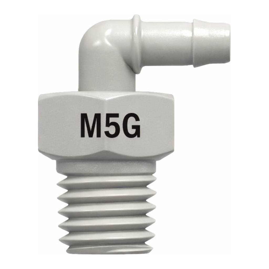 10-32 Special Tapered Thread Elbow with 1/4` Hex to 400 Series Barb, 1/16` (1.6 mm) ID Tubing