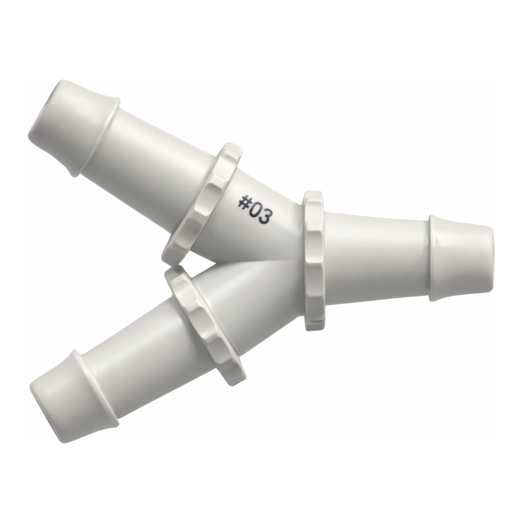 Y Tube Fitting with 500 Series Barbs, 1/2` (12.7 mm) ID Tubing