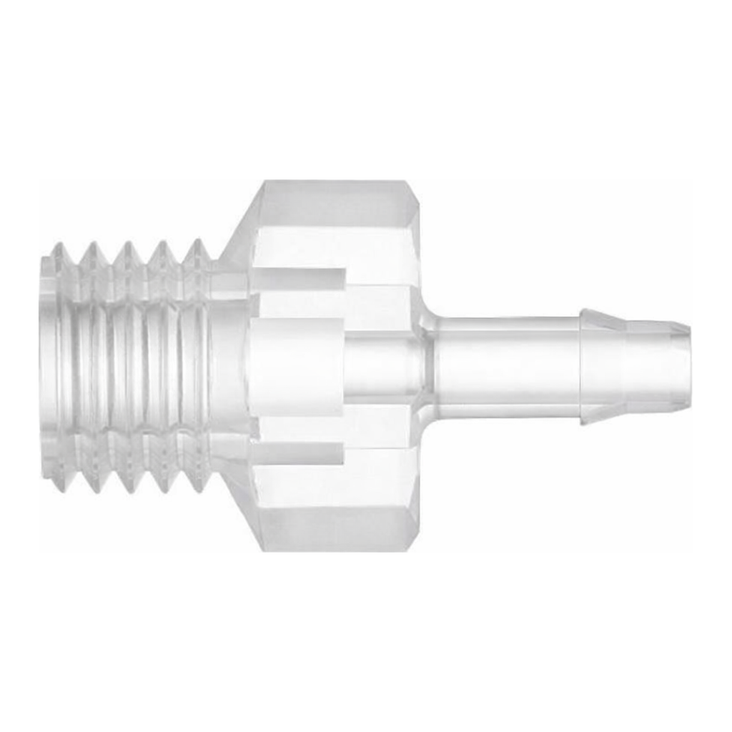 1/4-28 UNF Thread with 5/16` Hex to 400 Series Barb, 3/32` (2.4 mm) ID Tubing