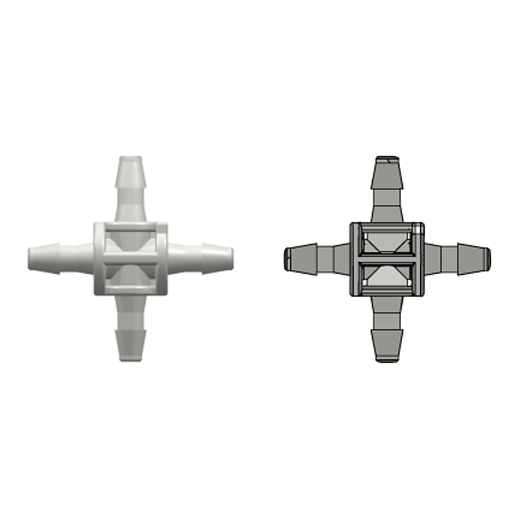 Four-port Cross Style Manifold with 200 Series Barbs for 1/16` (1.6 mm) ID Tubing