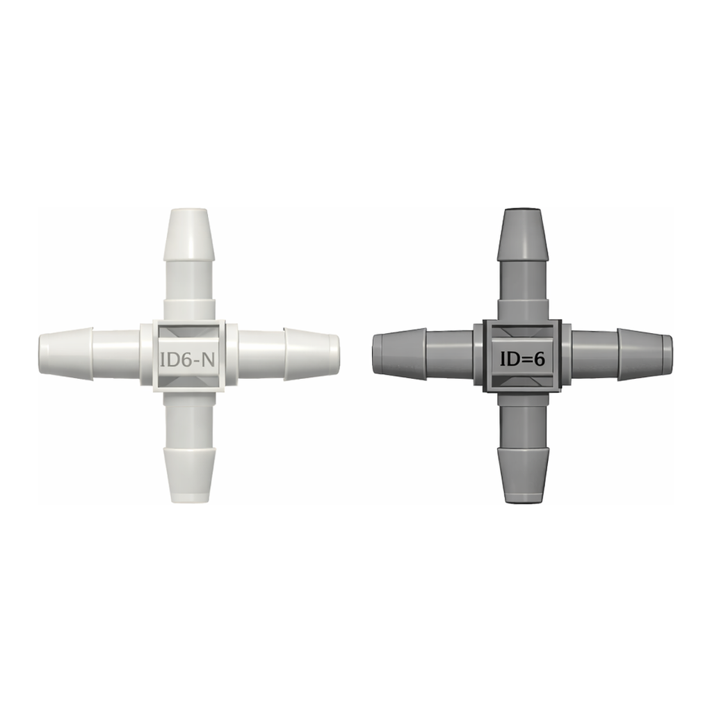 Four-port Cross Style Manifold with 200 Series Barbs for 1/8` (3.2 mm) ID Tubing