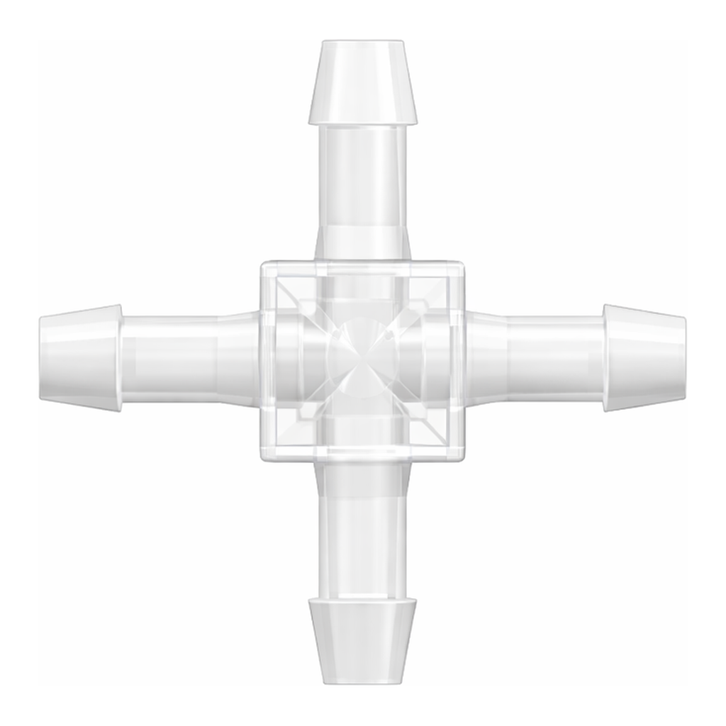 Four-Port Cross Style Manifold with 600 Series Barbs for 1/4` (6.4 mm) ID Tubing