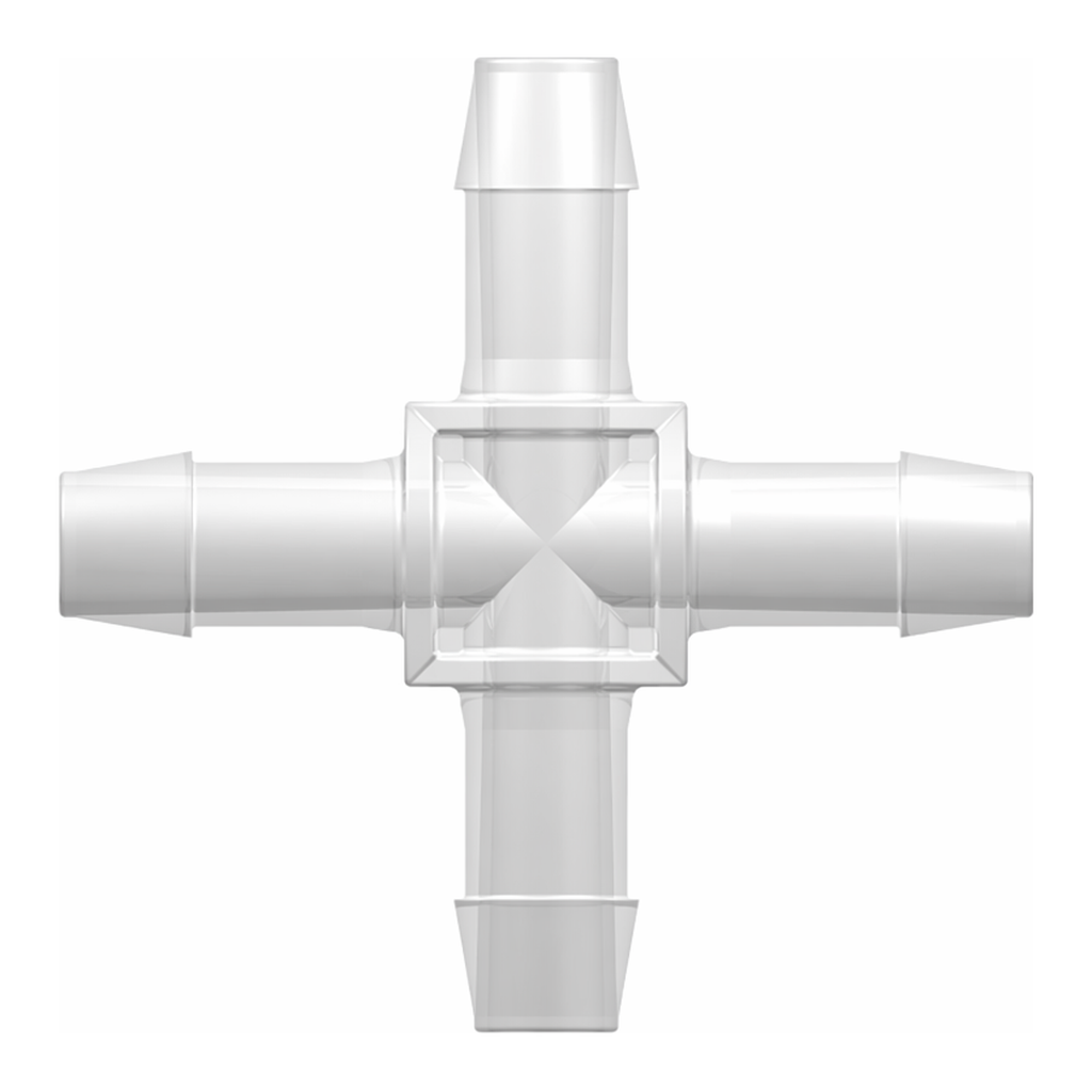 Four-Port Cross Style Manifold with 600 Series Barbs for 1/2` (12.7 mm) ID Tubing