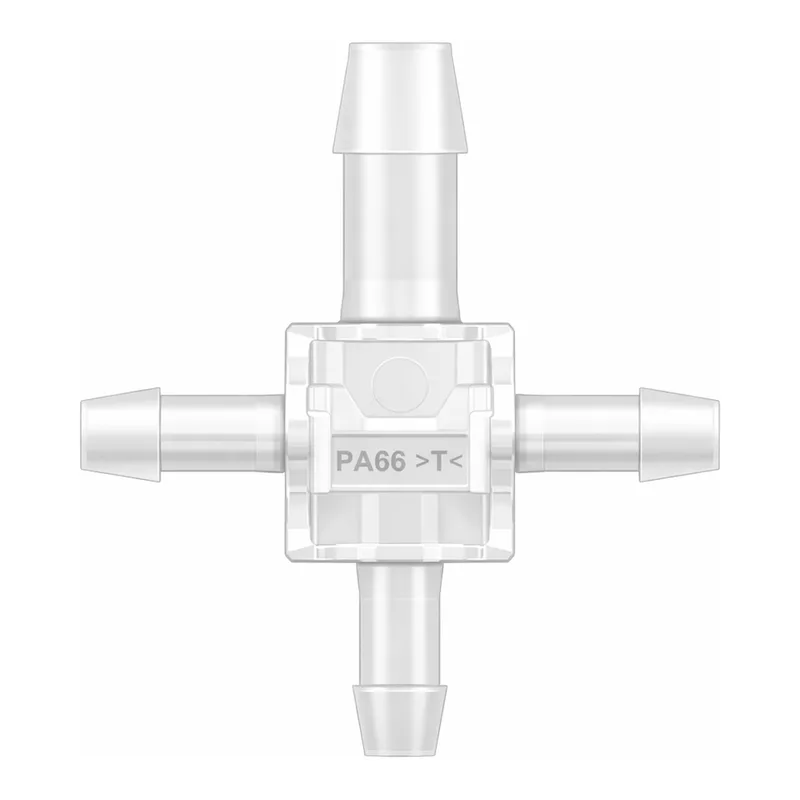 Four-Port Cross Style Manifold with 600 Series Barbs for 3/8` (9.5 mm) and (3X) 1/4` (6.4 mm) ID Tubing (Patent Pending)