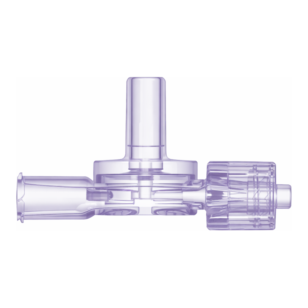 Double Check Valve, Tubing Pocket Chimney Port, Rotating Luer Lock Exit Port, 2-5 PSI Cracking Pressure
