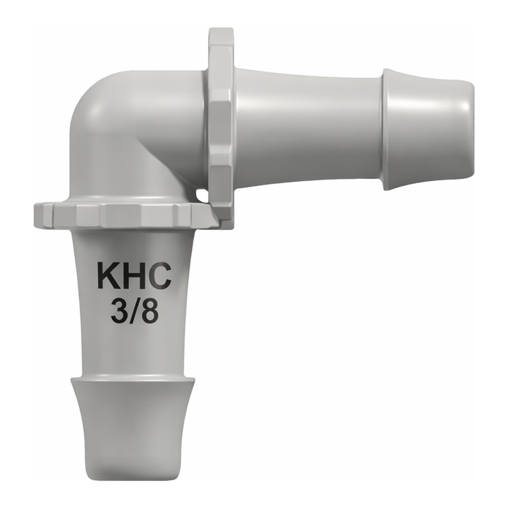 Elbow Tube Fitting with 500 Series Barbs, 1/2` (12.7 mm) ID Tubing