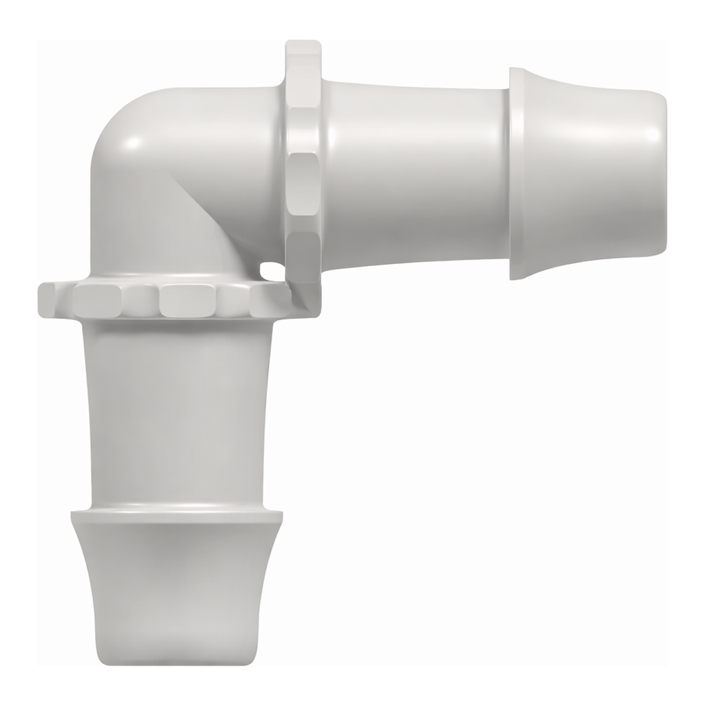 Elbow Tube Fitting with 500 Series Barbs, 1.0` (25.5 mm) ID Tubing