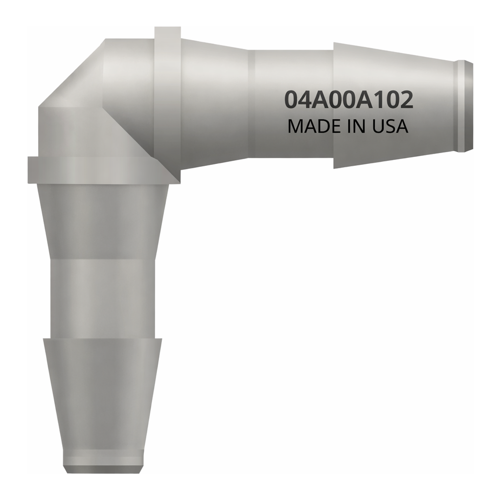 Elbow Tube Fitting with 200 Series Barbs, 1/8` (3.2 mm) ID Tubing