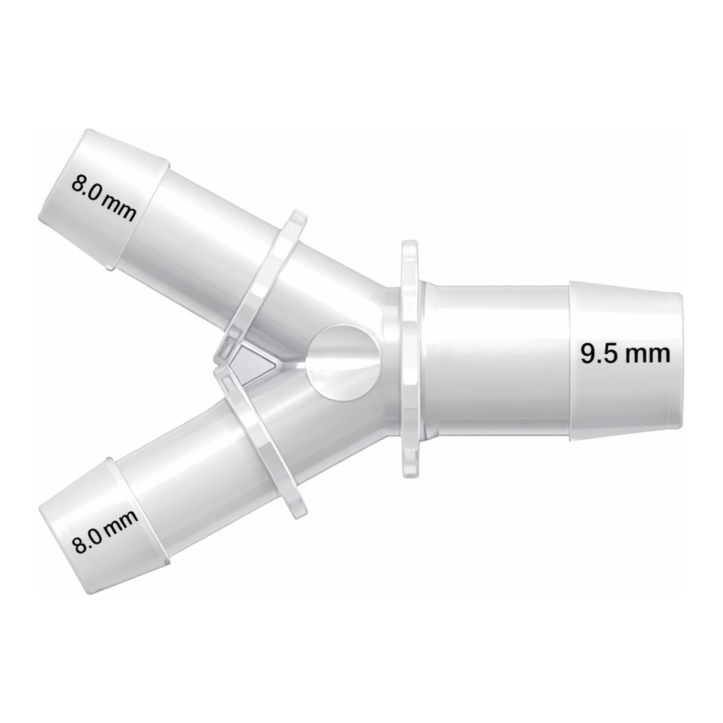 Y Reduction Connector with 600 Series Barbs, (2X) 3/4` (19.0 mm) and 1` (25.4 mm) ID Tubing