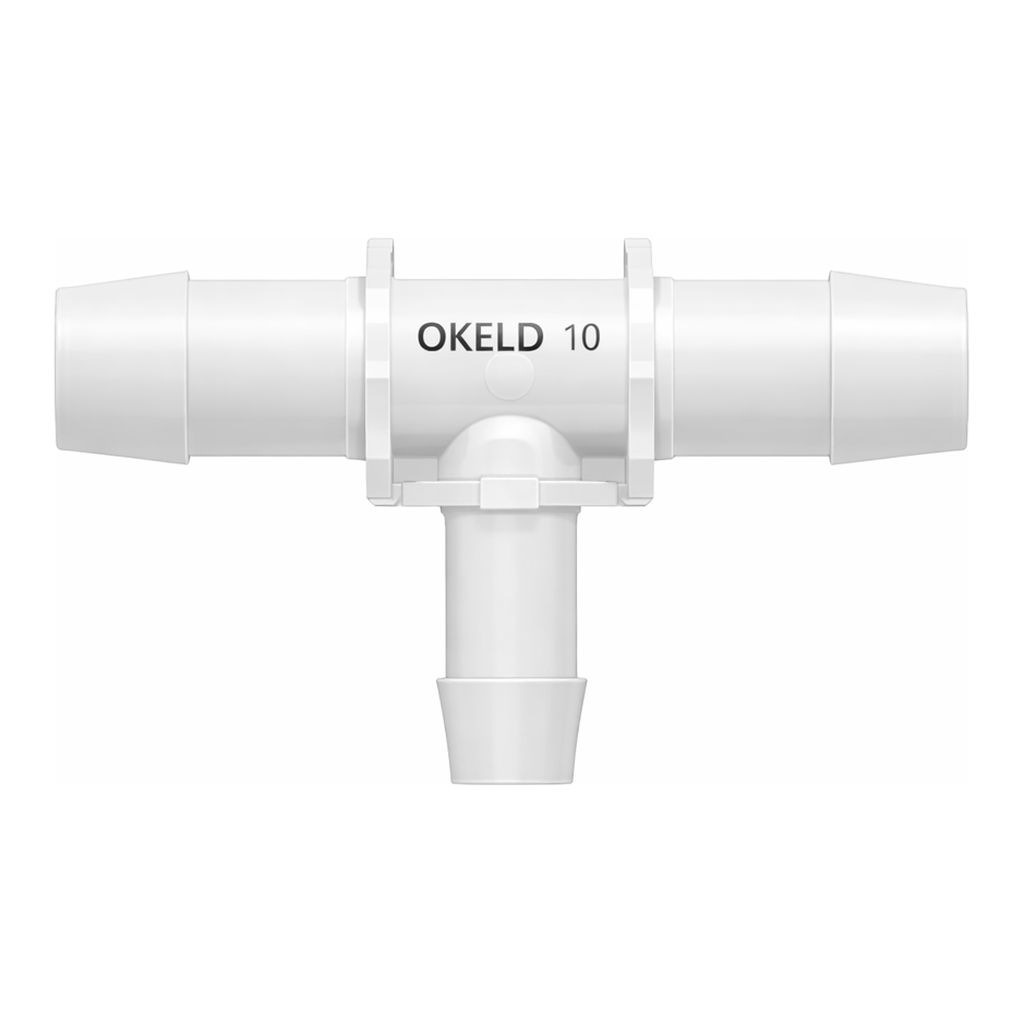 Tee Reduction Connector with 600 Series Barbs, (2X) 1` (25.4 mm) and 3/4` (19.0 mm) ID Tubing