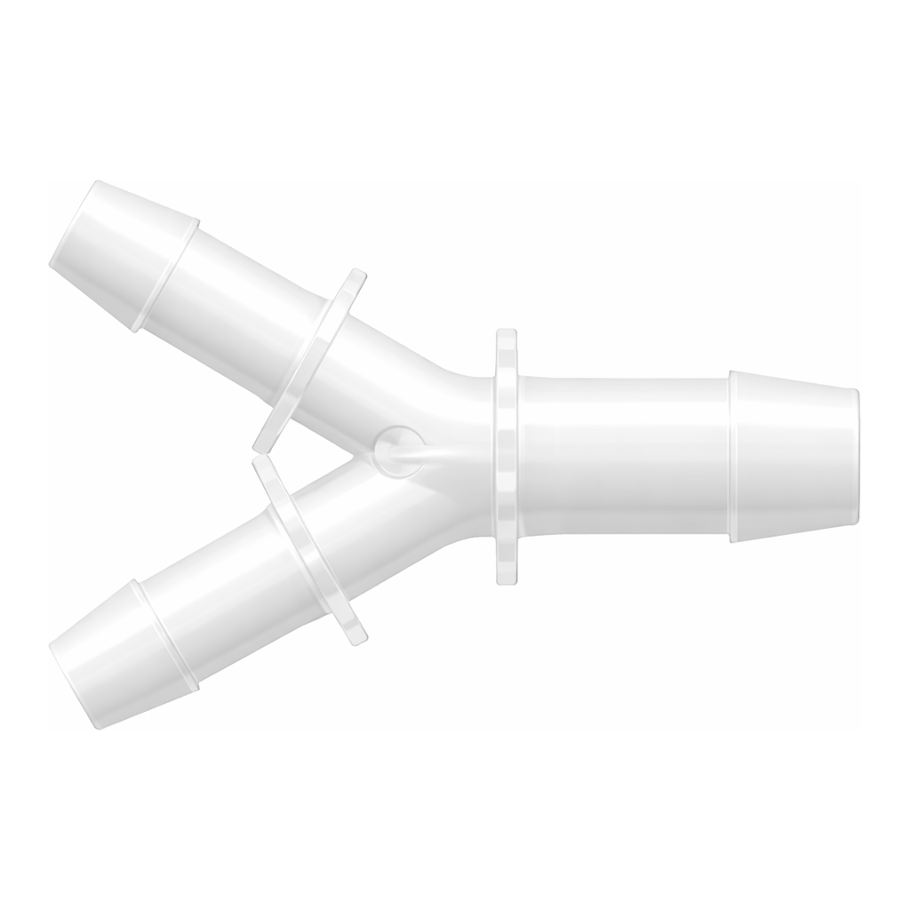Y Reduction Connector with 600 Series Barbs, (2X) 3/8` (9.5 mm) and 1/2` (12.7 mm) ID Tubing