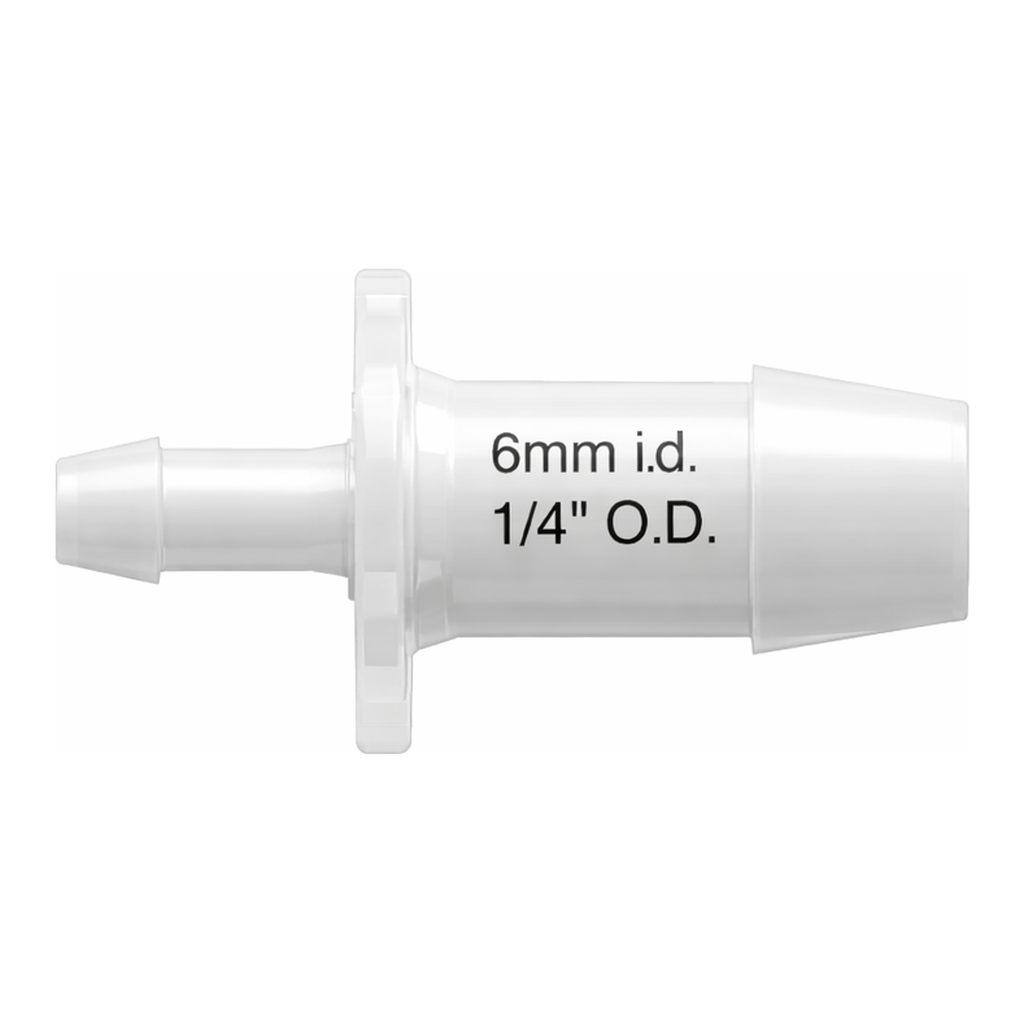 Straight Through Reduction Connector with 600 Series Barbs, 1/2` (12.7 mm) and 1/4` (6.4 mm) ID Tubing