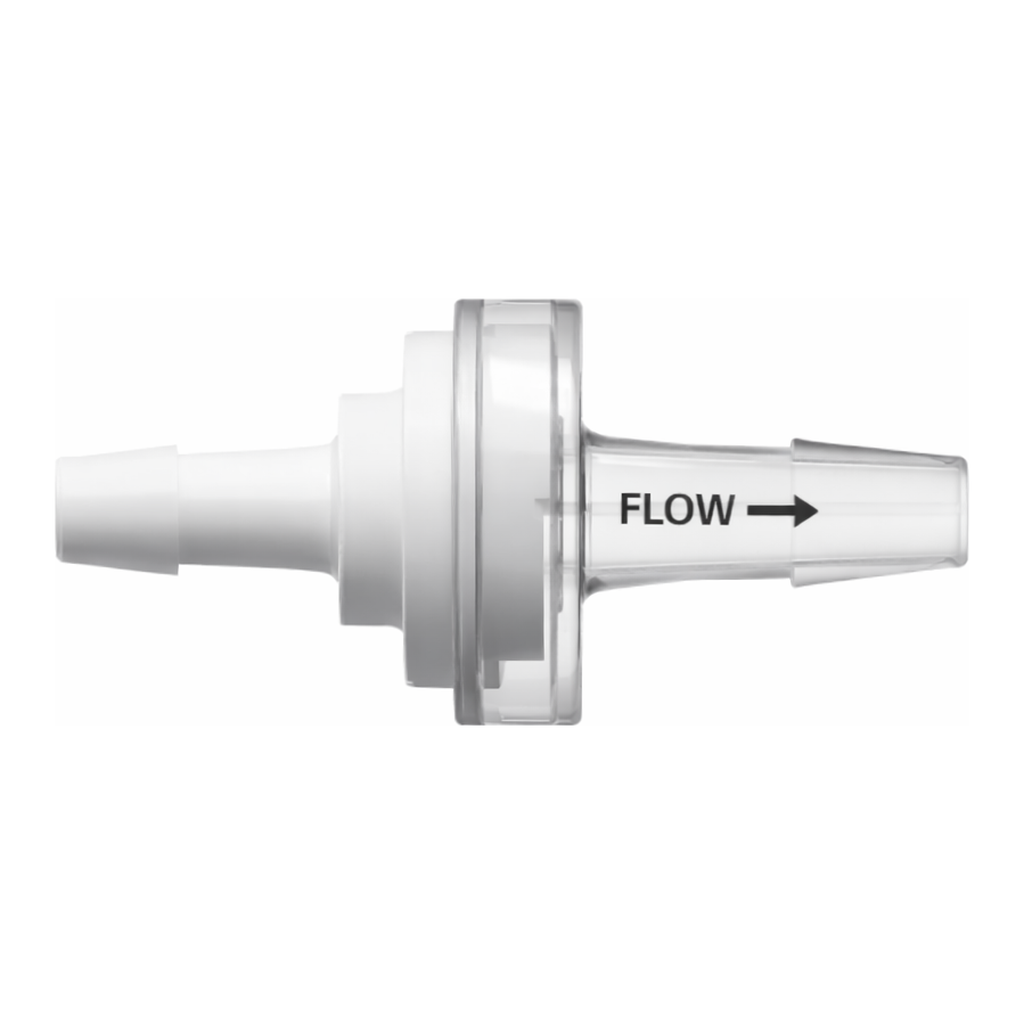 Check Valve, 200 Series Barbs, 3/32` (2.4 mm) ID Tubing x 1/8` (3.2 mm) ID Tubing