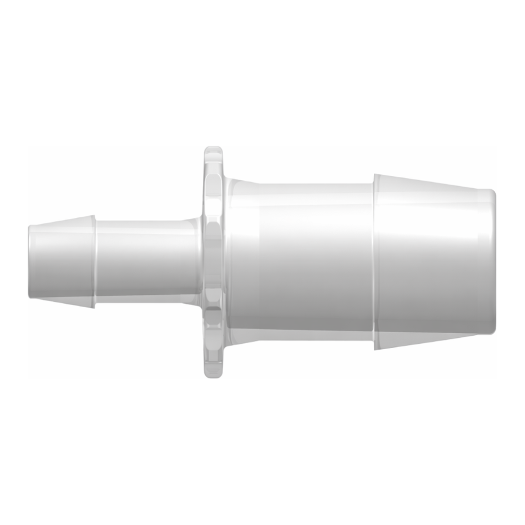 Straight Through Reduction Tube Fitting with 600 Series Barbs, 3/4` (19 mm) and 1/2` (12.7 mm) ID Tubing