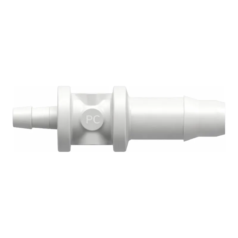 Straight Through Reduction Tube Fitting with 400 Series Barbs, 1/8` (3.2 mm) and 1/16` (1.6 mm) ID Tubing