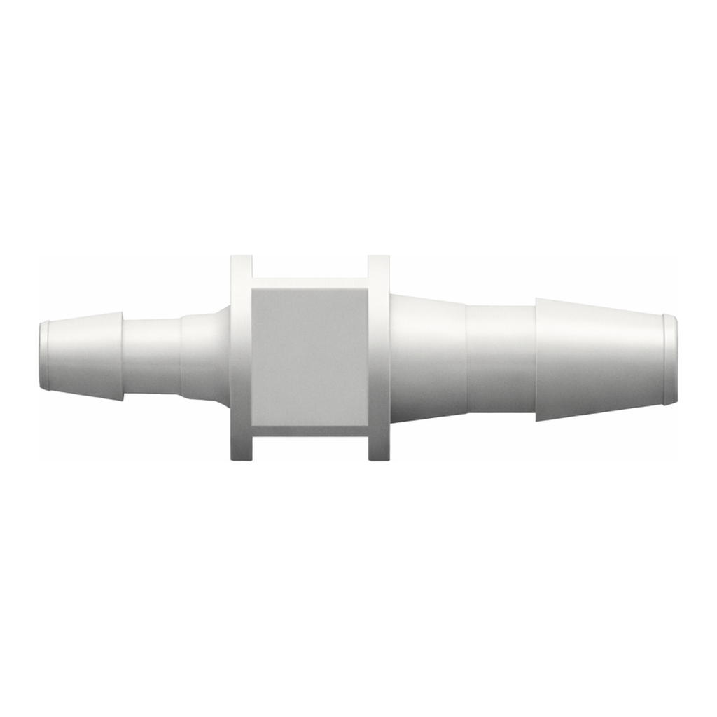Straight Through Reduction Tube Fitting with 200 Series Barbs, 3/32` (2.4 mm) and 1/16` (1.6 mm) ID Tubing