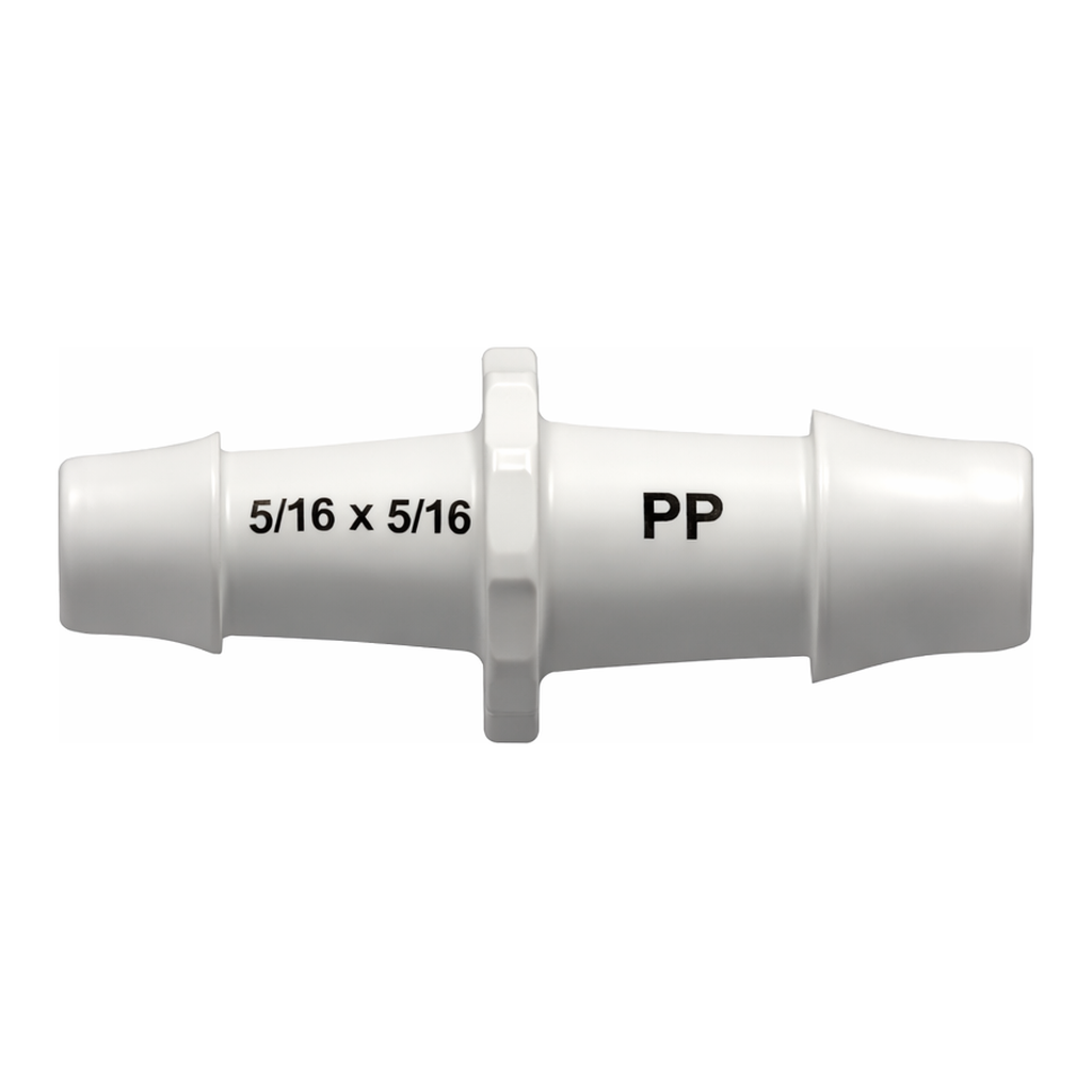 Straight Through Reduction Tube Fitting with 500 Series Barbs, 1` (25.4 mm) and 3/4` (19.0 mm) ID Tubing