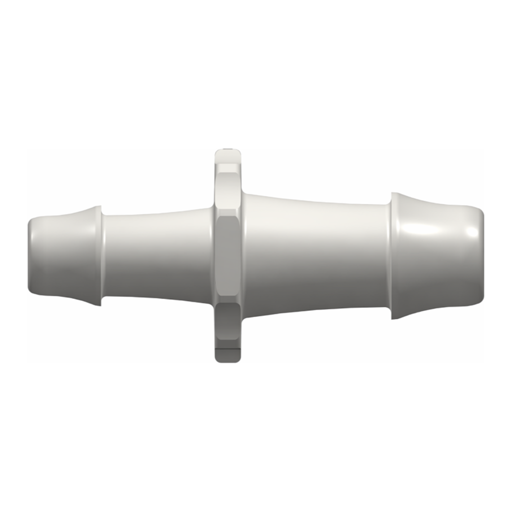 Straight Through Reduction Tube Fitting with 500 Series Barbs, 1/2` (12.7 mm) and 3/8` (9.5 mm) ID Tubing