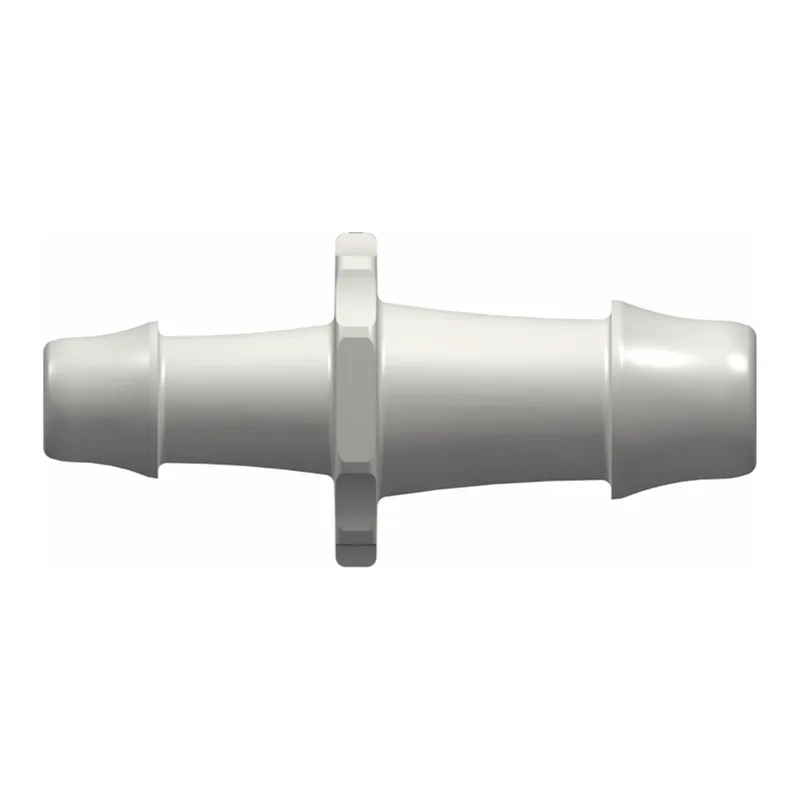 Straight Through Reduction Tube Fitting with 500 Series Barbs, 1/2` (12.7 mm) and 3/8` (9.5 mm) ID Tubing