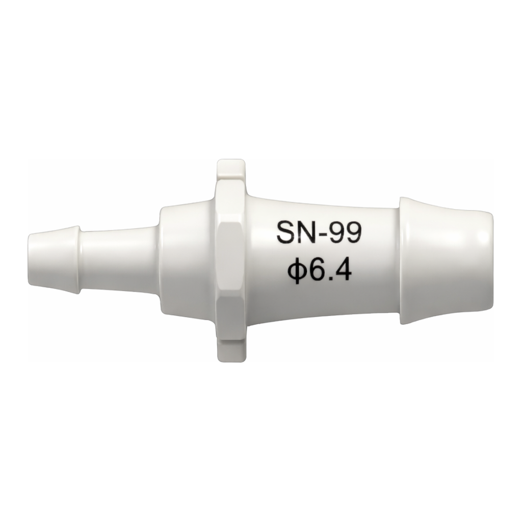 Straight Through Reduction Tube Fitting with 500 Series Barbs, 1/2` (12.7 mm) and 1/4` (6.4 mm) ID Tubing