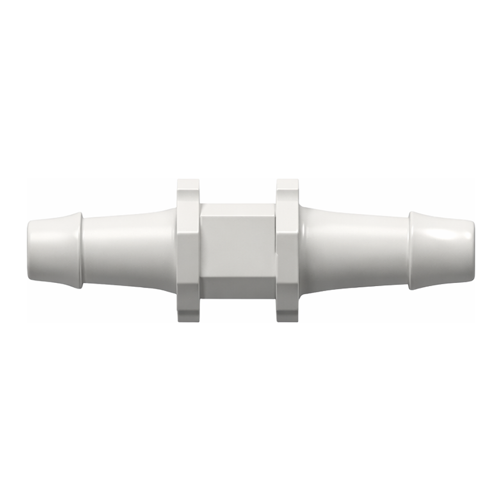 Straight Through Reduction Tube Fitting with 500 Series Barbs, 5/16` (8.0 mm) and 1/4` (6.4 mm) ID Tubing