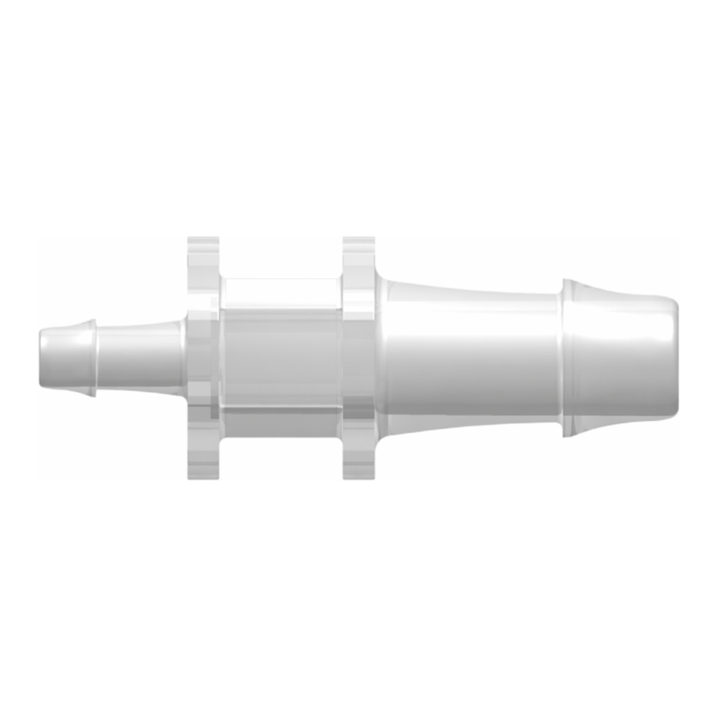 Straight Through Reduction Tube Fitting with 500 Series Barbs, 5/16` (8.0 mm) and 5/32` (4.0 mm) ID Tubing