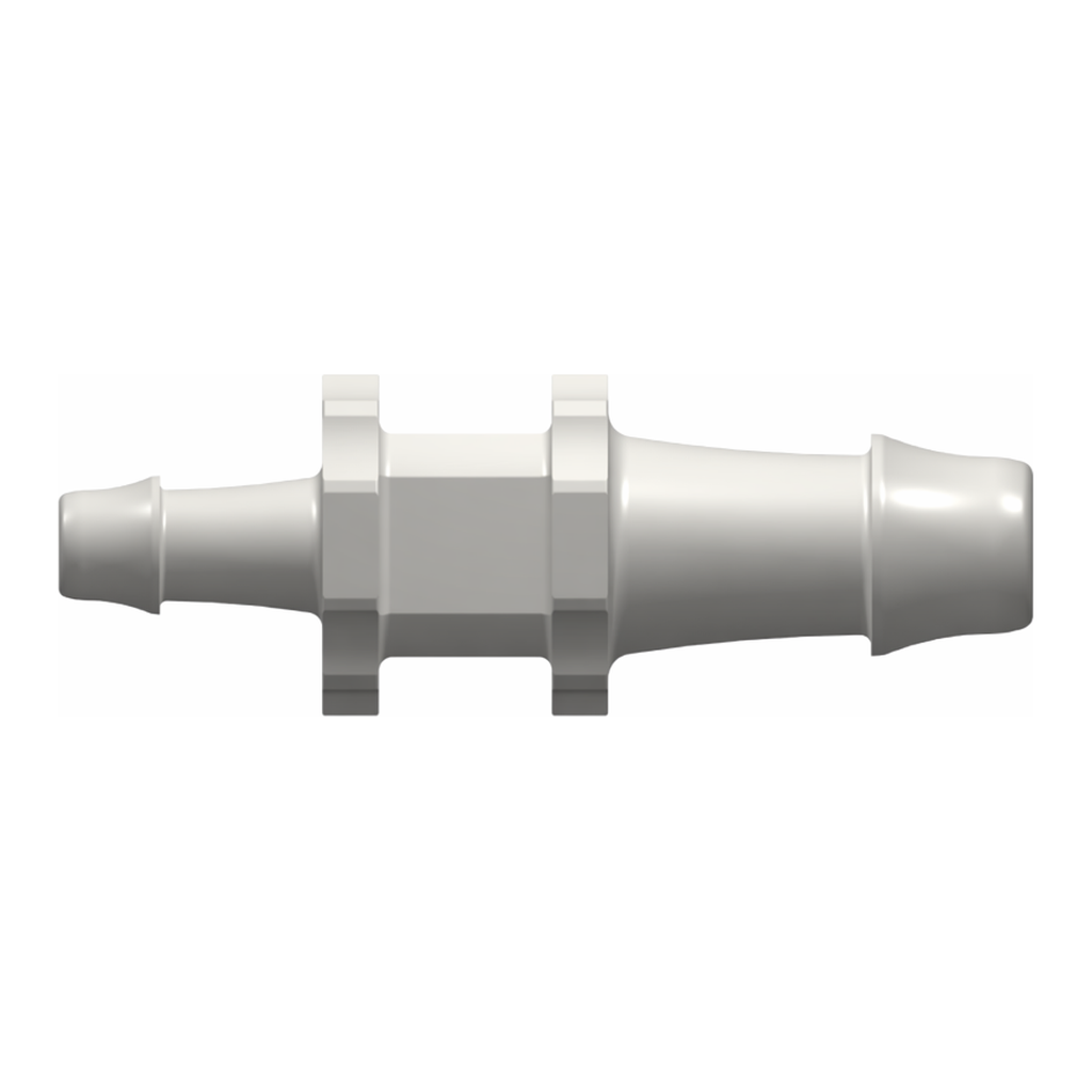 Straight Through Reduction Tube Fitting with 500 Series Barbs, 1/4` (6.4 mm) and 5/32` (4.0 mm) ID Tubing