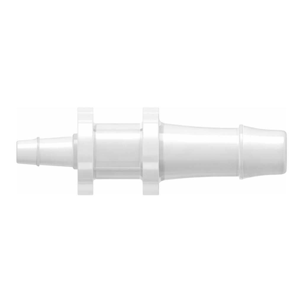 Straight Through Reduction Tube Fitting with 500 Series Barbs, 1/4` (6.4 mm) and 1/8` (3.2 mm) ID Tubing