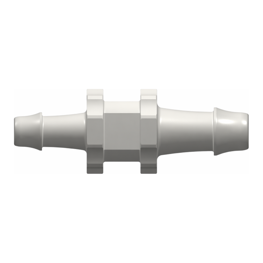 Straight Through Reduction Tube Fitting with 500 Series Barbs, 5/32` (4.0 mm) and 1/8` (3.2 mm) ID Tubing