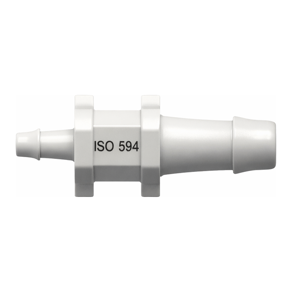 Straight Through Reduction Tube Fitting with 500 Series Barbs, 5/32` (4.0 mm) and 1/16` (1.6 mm) ID Tubing