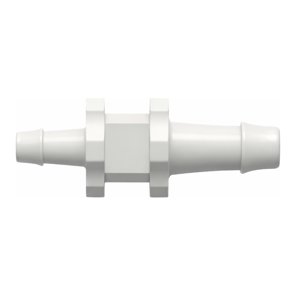 Straight Through Reduction Tube Fitting with 500 Series Barbs, 1/8` (3.2 mm) and 1/16` (1.6 mm) ID Tubing
