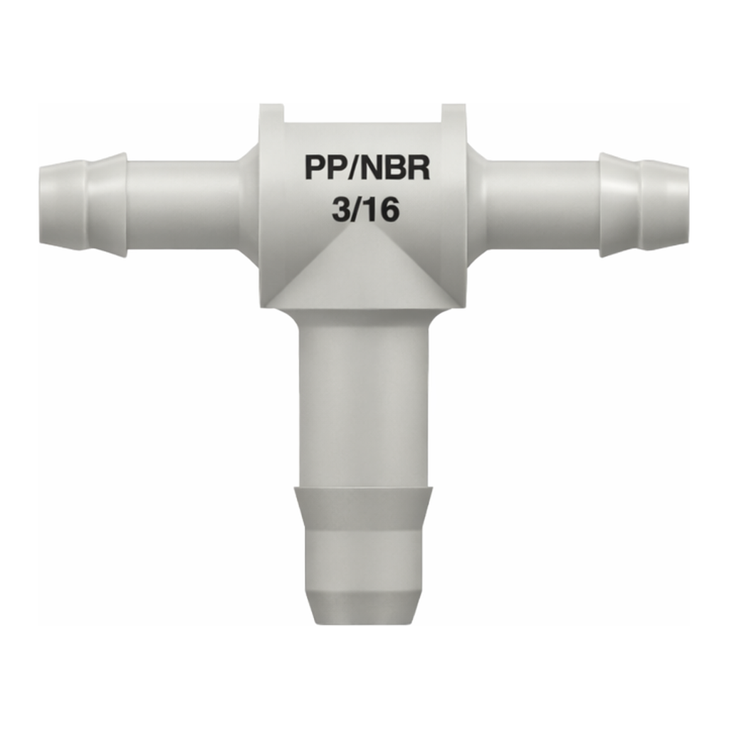 Tee Reduction Tube Fitting with 400 Series Barbs, 3/32` (2.4 mm) and 1/8` (3.2 mm) ID Tubing