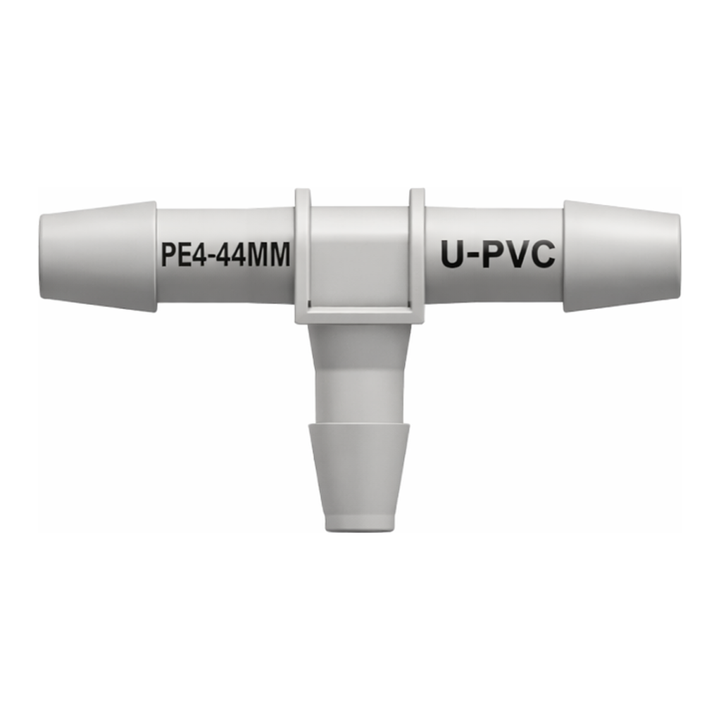 Tee Reduction Tube Fitting with 200 and 300 Series Barbs, 1/4` (6.4 mm) and 3/16` (4.8 mm) ID Tubing