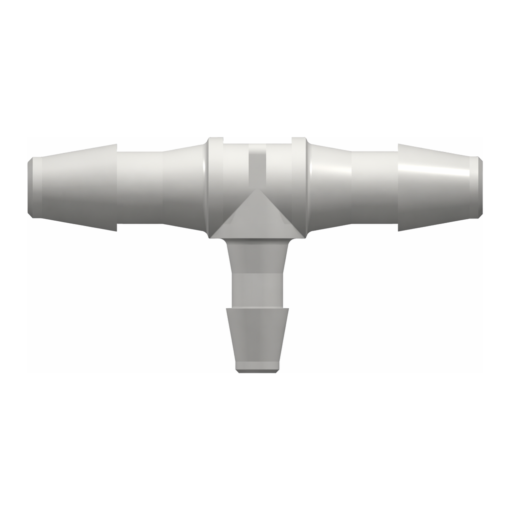 Tee Reduction Tube Fitting with 200 Series Barbs, 1/8` (3.2 mm) and 3/32` (2.4 mm) ID Tubing