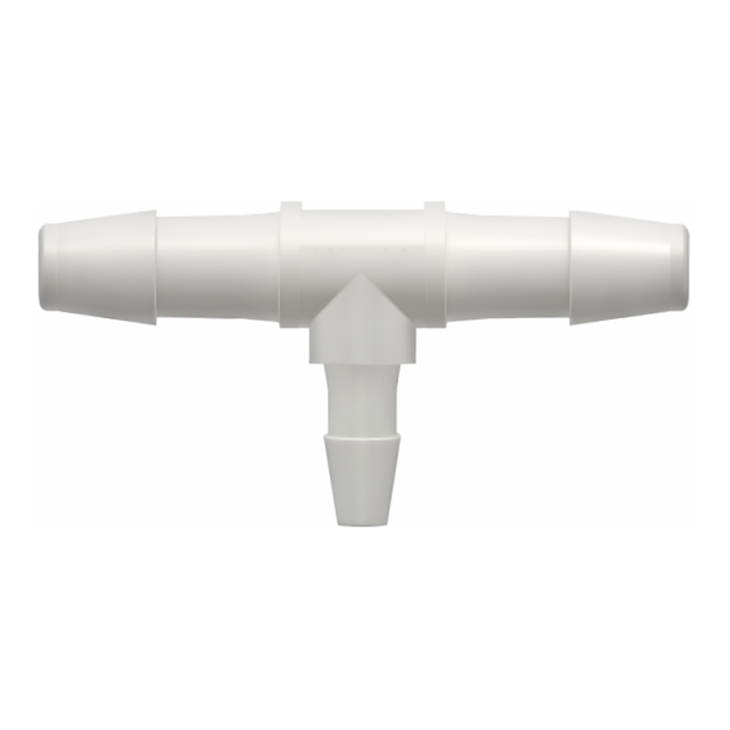 Tee Reduction Tube Fitting with 200 Series Barbs, 3/32` (2.4 mm) and 1/16` (1.6 mm) ID Tubing