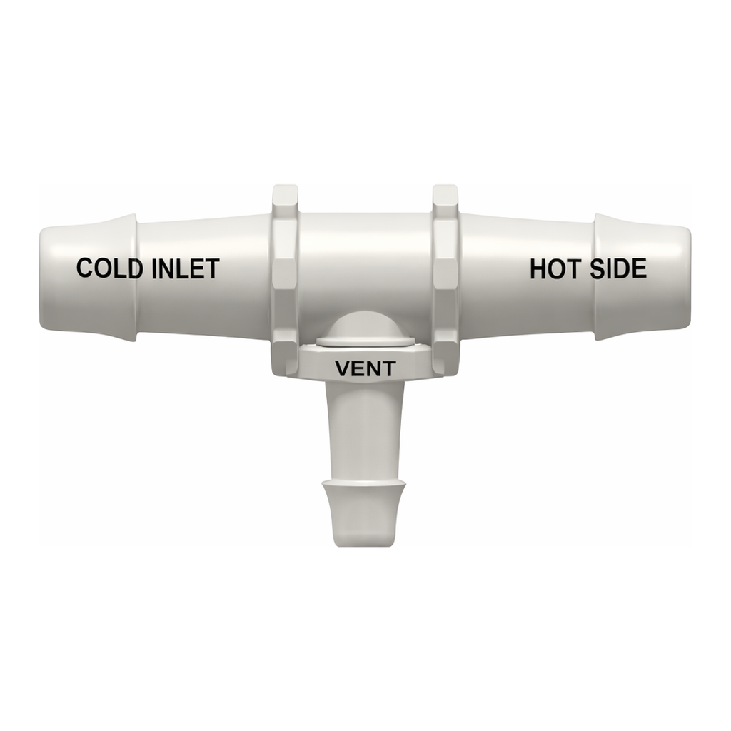 Tee Reduction Tube Fitting with 500 Series Barbs, 3/4` (19.0 mm) and 1/2` (12.7 mm) ID Tubing