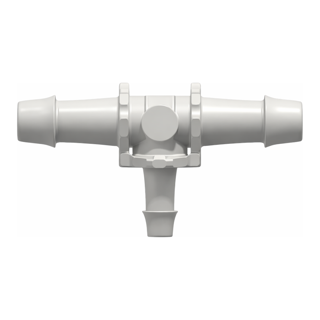 Tee Reduction Tube Fitting with 500 Series Barbs, 3/8` (9.5 mm) and 1/4` (6.4 mm) ID Tubing