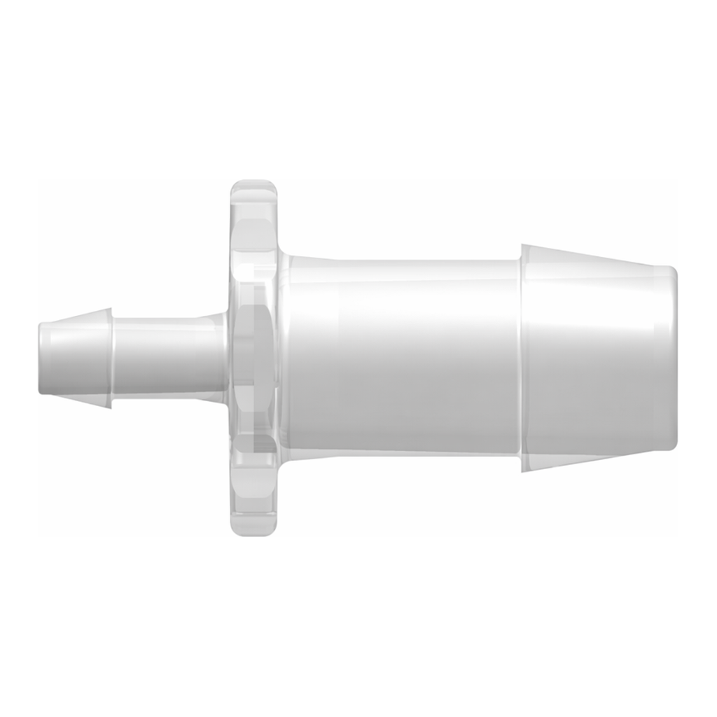 Straight Through Reduction Tube Fitting with 600 Series Barbs, 5/8` (16.0 mm) and 1/4` (6.4 mm) ID Tubing
