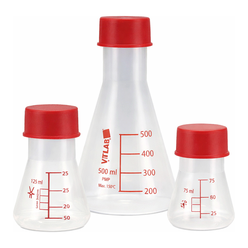 Daihan Science VITLAB PMP Erlenmeyer Flask, with Wide-neck·GL45 Screwcap·Red-scale, 75~1,000㎖<