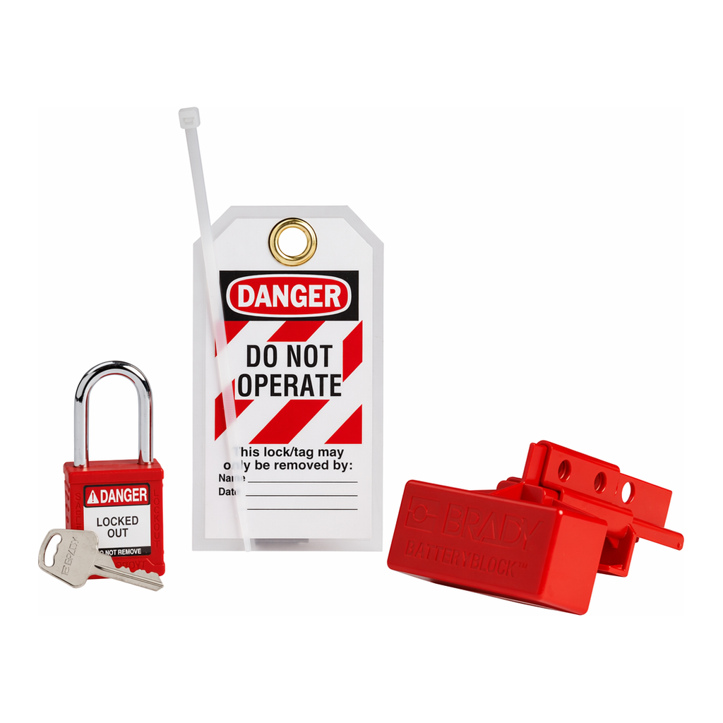 Brady BatteryBlock Forklift Power Connector Lockout with Nylon Safety Padlock