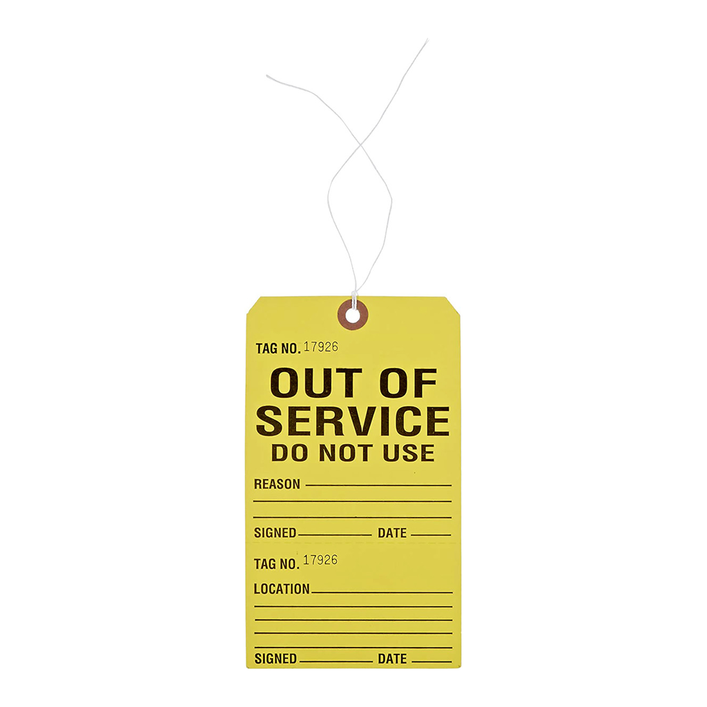 Brady OUT OF SERVICE DO NOT USE REASON Inventory Tags