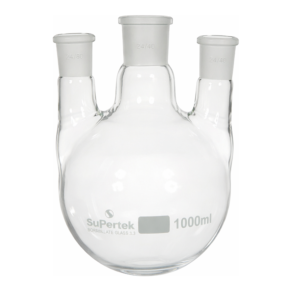 Supertek Flask, Round Bottom, Three Necks Parallel