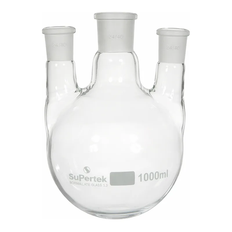 Supertek Flask, Round Bottom, Three Necks Parallel