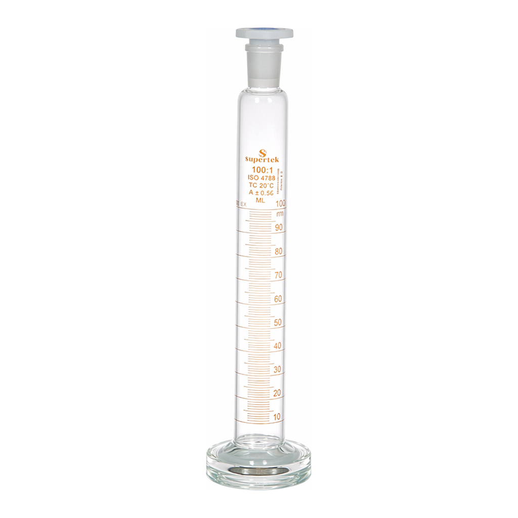 Supertek Measuring Cylinder, Round Glass Base And Interchangeable Polypropylene Stopper
