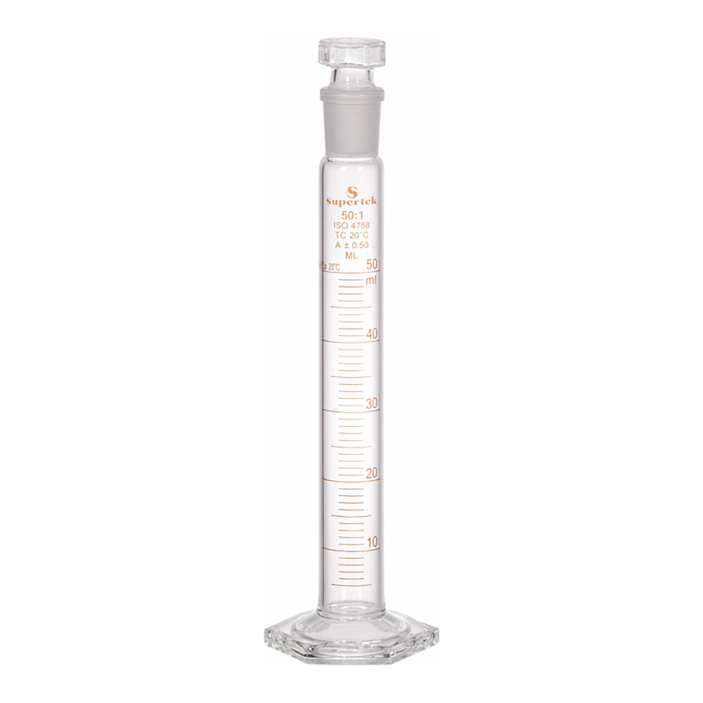 Supertek Measuring Cylinder with Hexagonal Glass Base & Interchangeable Glass Stopper