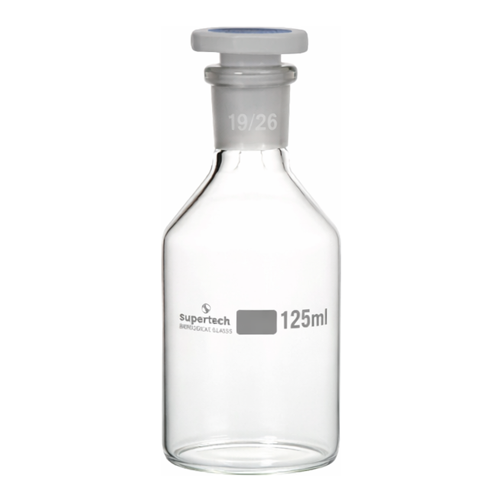 Supertek Reagent Bottle, Clear Glass, Polypropylene Stopper