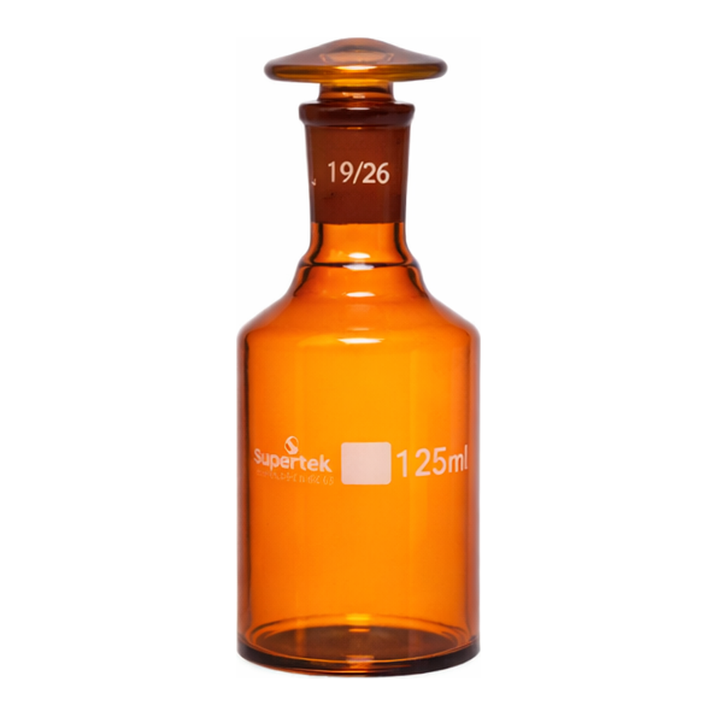 Supertek Reagent Bottle, Amber Glass, Glass Stopper